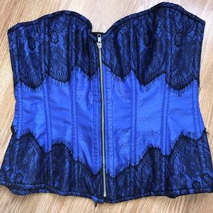 Blue corset with black lace. size 2xl
